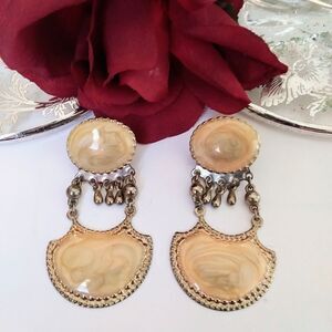 Earrings 1920s/Cloissonne look Vintage Chandelier/Pressed Metal Unique C…